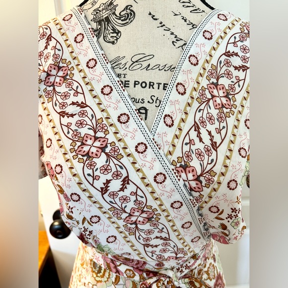 ECOWISH Wrap V Neck High Split Maxi Floral Boho Feminine Dress Women’s Small - Picture 4 of 15